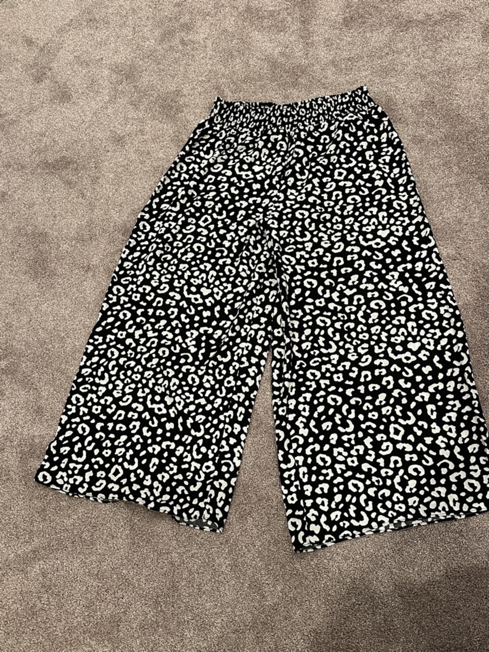 Black and White Leopard Print Wide Leg Pants